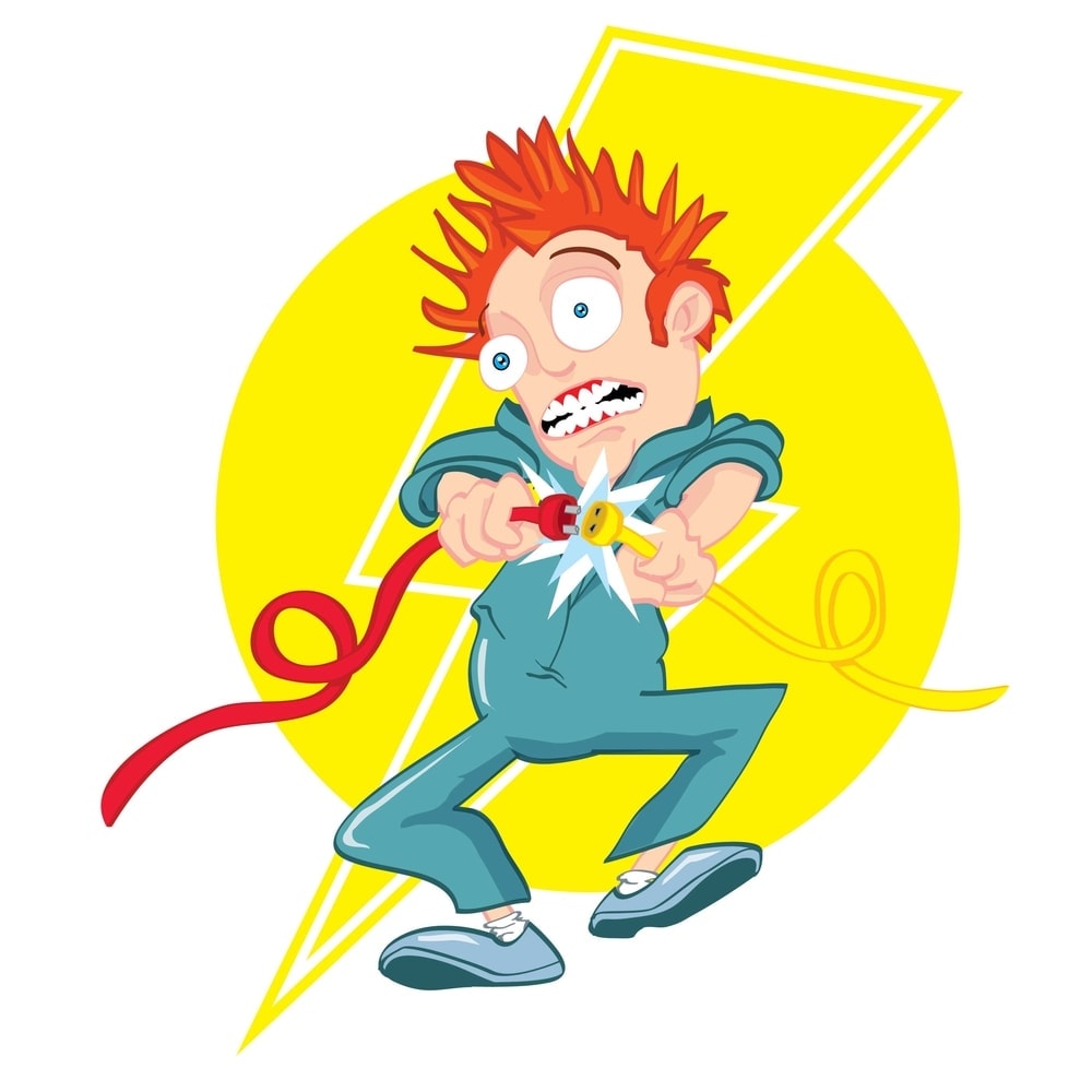 Cartoon electrician getting electrocuted